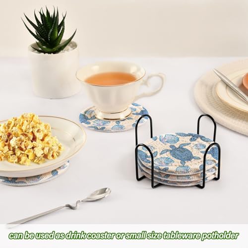 Dessous de verre protection de table en coton bleu avec support