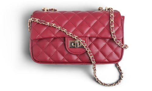 Feversole Crossbody Bag Umhängetasche Kleine - Kette Schulterriemen Crossbody Bag-Schultertasche Abendtasche Citytasche Leder Feste Multifunktionstasche (Rot)