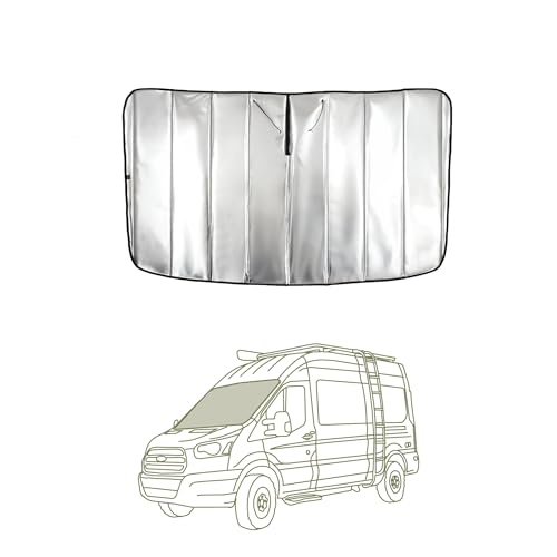 VanEssential Insulated Reflective Blackout Window Cover Designed for Ford Transit High/Medium Roof Front Windshield - Black Reflective