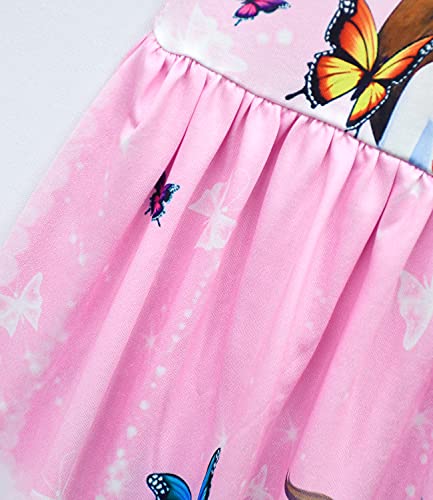 Dress For Girls, Summer Casual Dresses Toddler Cartoon Princess Dress Flutter Sleeve Fashion Dress Kids Party Dress Up Child Graphic Comfy Playwear Pink,(4-5T,120Cm) #TOP6