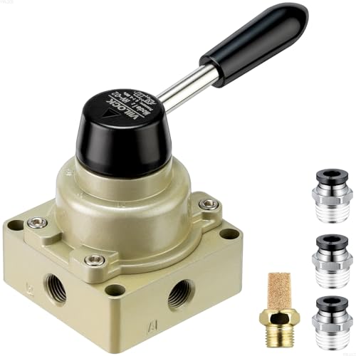 VIILOCK Rotary Lever Hand Valve HV-02, 3 Position 4 Way 1/4" NPT Pneumatic Manual Control Air Flow Valve (1/4" NPT)