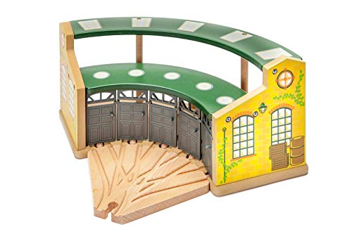 Wooden Train Round House With 5-Way Switching Track For Kids Ages 3 And Up, Vibrant Colors, Detailed, With Rotating Turntable. Houses 5 Engines Or Cars. Universally Compatible With Major Brands #TOP3