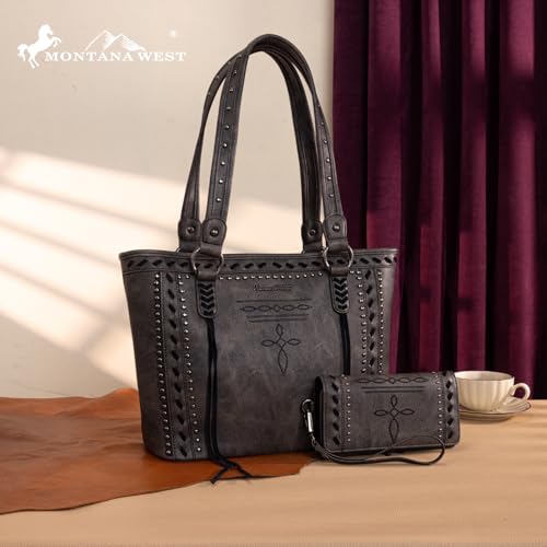 Image of Montana West Spiritual Collection Western Tote Bag for Women Vegan Leather Shoulder Handbag with Wallet