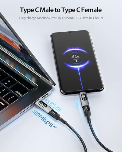 Image of INICIO 100W USB C Adapter (2 Pack) Type C Male to Female Power Meter Tester with LED Display for MacBook iPad Pro Air iPhone 17 16 15 Galaxy S25 S24 S23 Pixel 10 9 8 & More USB-C Phones Laptops