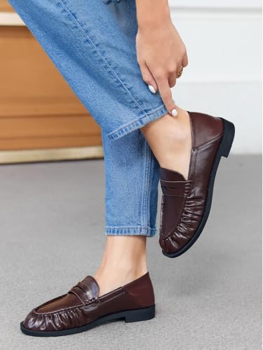Image of Coutgo Penny Loafers for Women Comfortable Slip on Shoes Collapsible Heel Closed Toe Dressy Casual Work Flats