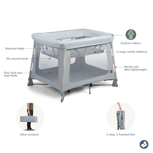 Image of Maxi-Cosi Swift Baby Playard with Mat, Baby Playpen, Play Yard with Bassinet, Portable Playpen for Babies and Toddlers, Classic Slate