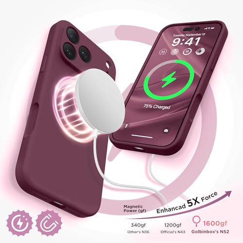 Image of GolbinBox Magnetic for iPhone 17 Pro Max Case, Silicone Cover, Wine Red