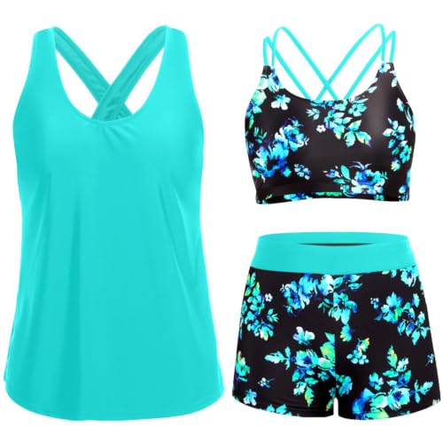 Image of Women's 3 Piece Tankini Swimsuit Tummy Control Bathing Suit with Boy Shorts