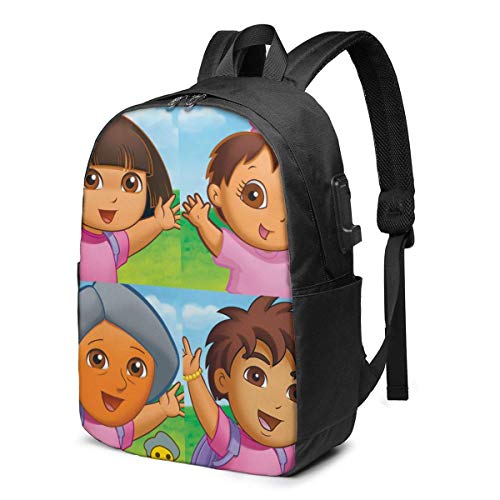 Yaxinduobao Mochila de moda Dora The Explorer 17 Inch Backpack with USB Laptop  Men and