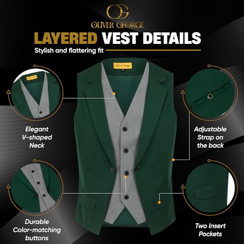 Oliver George Men’s Solid Color Suit Vest Formal Tuxedo Waistcoat Business Layered Dress Vest For Suit or Tuxedo4
