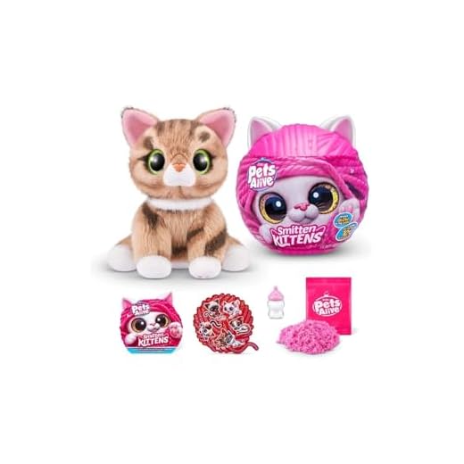 Pets Alive Smitten Kittens Surprise (Tabby Cat Ginger) por ZURU Nurture Play - Juguete Suave para desembalar, adopta 10 Sonidos interactivos