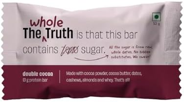 The Whole Truth - Protein Bars | Double Cocoa | Pack of 6 x 52g each | No Preservatives | No Artificial Sweeteners | No Gluten or Soy | All Natural Ingredients