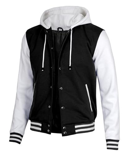 Image of Decrum Hooded Varsity Jacket Men - Fashion Trendy Casual High School Baseball Letterman Mens Hoodie Bomber Jackets