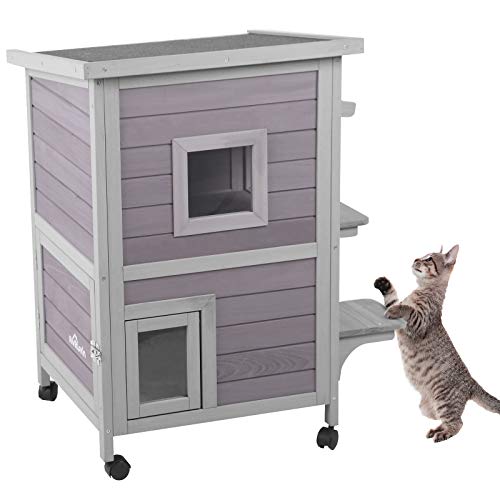 Aivituvin 2-Story Wooden Cat House: A Stylish and Secure Home for Your Feline Friend, with an Escape Door for Added Safety.