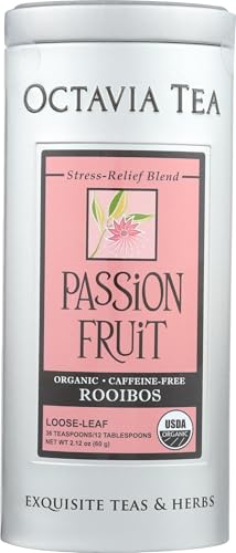 Octavia Tea Passion Fruit (Organic, Caffeine-Free Red Tea/Rooibos) Loose Tea, 2.12 Ounce Tin