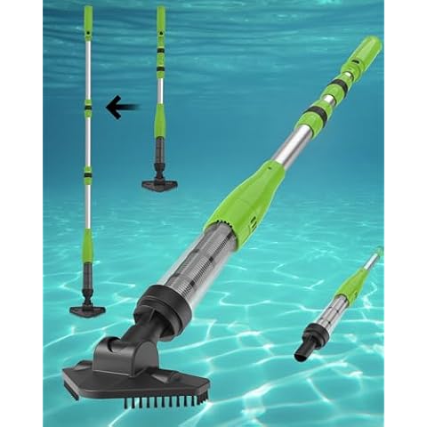 Poolergetic Cordless Pool Spa Hot Tub Vacuum Cleaner, Handheld Rechargeable Pool Cleaner, Suitable for Small Pools for Sand and Debris, Above-Ground Pools, Hot Tubs, Spas, Green Cover