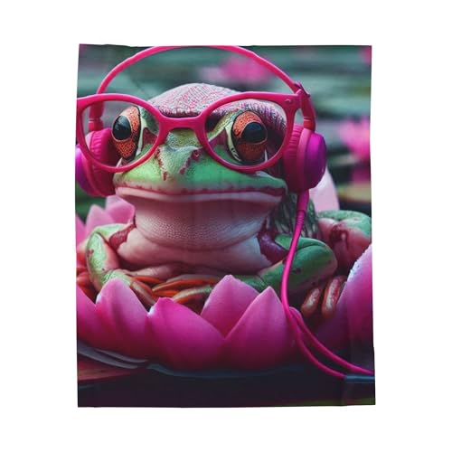 Cozy Velveteen Plush Blanket - Frog in Fuchsia Frames...