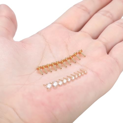 Image of Oveta 18G Gold Nose Stud Threadless Flat Back Tragus Earrings for Women 1 /4 inch Bar Stainless Steel