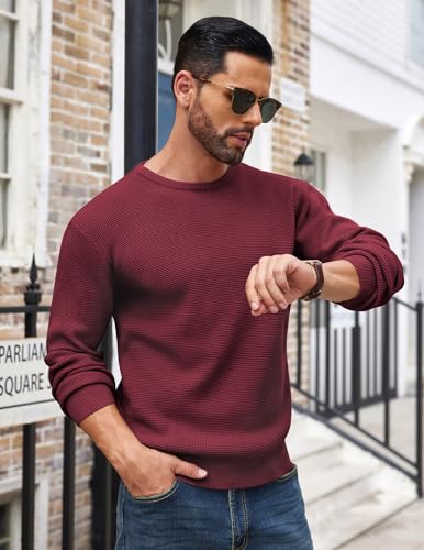 COOFANDY Men's Crewneck Sweater Waffle Textured Pullover Sweaters Soft Midweight Knitted Sweaters2