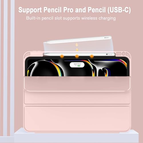Image of ZryXal New iPad Pro 13 Inch Case (M5) 2025 / (M4) 2024 with Pencil Holder, Smart iPad Case [Support Pencil Pro and Pencil (USB-C)], Support Touch ID and Auto Wake /Sleep (Rose Pink)