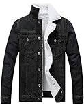 Omoone Men's Faux Fur Collar Sherpa Fleece Lined Distressed Denim Trucker Jacket (03 Black, XS)