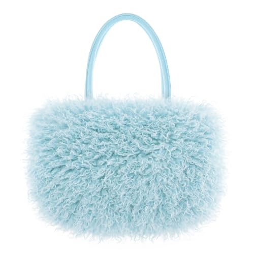 Image of Women's Fuzzy Tote Bag Curly Handbag Furry Shoulder Bag Large Plush Top Handle Purses Winter