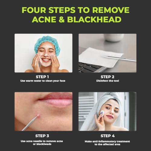 DERMATED 2 Pcs Pimple Extractor Tool 410 Grade Stainless Steel | Comedone Extractor, Pimple Popper, Blackhead Remover for Face, Zit Popper, Pimple Needle for Acne Removal