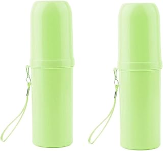 MOTZU 2 Pack Travel Toothbrush Cup Case and Carrier,Capsule Shape Portable Business Trips Wash Cup Holder Organizer for Trips and Daily Use,Storage Box,Travel Helper(Pure Green)