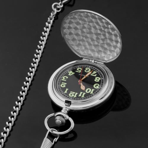 Image of Mens Pocket Watch Skeleton Mechanical Hand Winding Half Hunter Silver Black Golden Case Roman Numerals with Gift Box