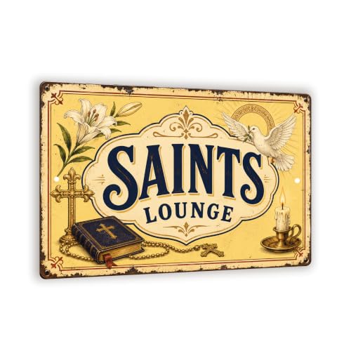 Vintage "Saints Lounge" Metal Sign - Porcelain Enamel Style Wall Decor