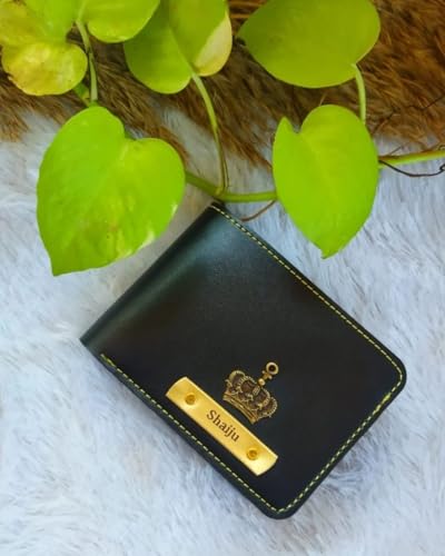 Image of B'Code Customised Original Leather Wallet for Men with Name, Personalized Purse Unique Stylish Gift for Brother, Husband, Boyfriend, Birthday, Rakshabandhan, New Year, Valentine's Day (Black)