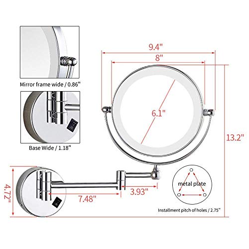 Miroir de courtoisie lumineux mural pour maquillage parfait sans zone d'ombre 3X