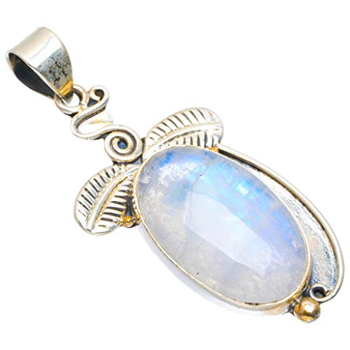 Pendentif moonstone bleu en argent 925 fait main unique StarGems 5,08cm