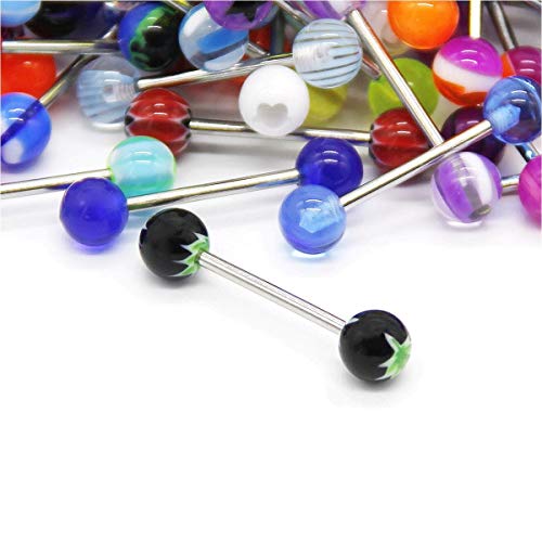 CrazyPiercing Wholesale 14g Tongue Ring Barbells 110/130/150/200Pcs Stainless Steel Bar Tongue Rings Assorted Colors without Repeating for Women Man2