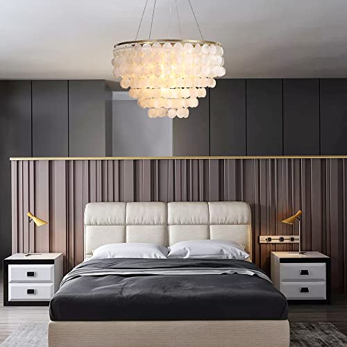 ZEDSUN Modern Capiz Chandelier Lighting 5 Lights, Natural Shell Hanging Ceiling Light Fixtures Contemporary Seashell Coastal Chandeliers for Living Room Hallway Foyer - Image 9