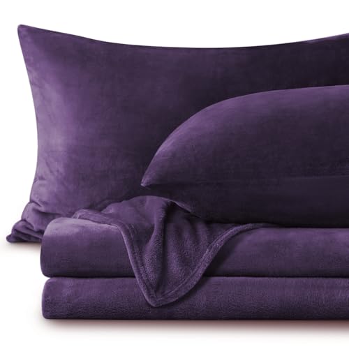 Image of BEDELITE Flannel Sheets Twin Size Purple - Super Soft Fleece Sheets Set Fluffy Extra Plush, 3 Piece(Include Fitted Sheet, Flat Sheet, 1 Pillowcase)