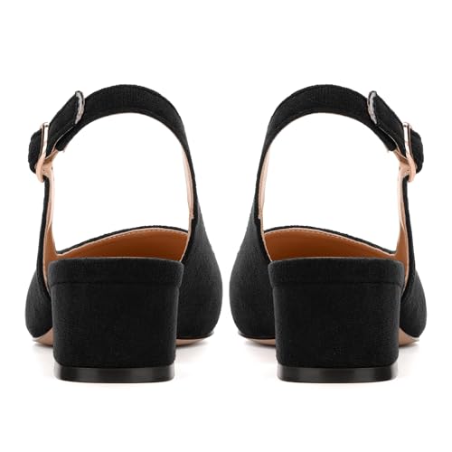Women's Slingback Pumps, Square Closed Toe Low Heels, Fashion Comfort Buckle Solid Faux Suede Dressy Wedding Partying Shoes4