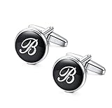 Jstyle Initial Cufflinks for Men Alphabet Letter Cufflinks Black Shirt Business Wedding B