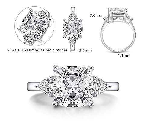 AINUOSHI Engagement Ring, 5.5-6 Carats Cushion/Radiant Cut, 925 Sterling Silver, Sona Diamond Cubic Zirconia CZ 3-Stone, Anniversary Wedding Ring, Christmas Gift, Jewelry Box Packed3