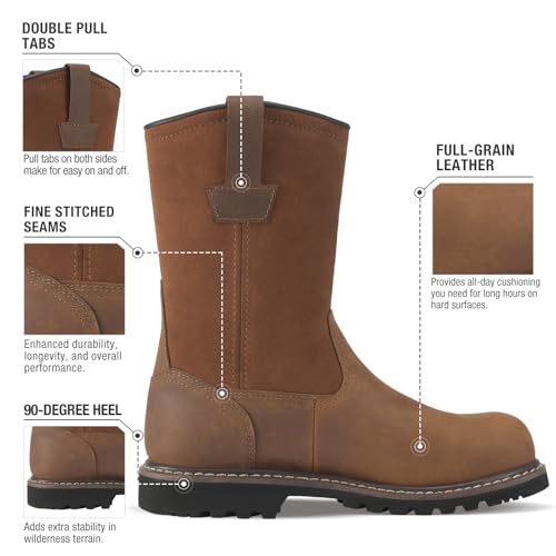 Image of HISEA NINGO Steel Toe Work Boots for Men, Waterproof Wellington Boots | Full-Grain Leather Steel Toe Boots Slip-on, Goodyear Welt, Slip Resistant, EH Protection, for Construction Farming Welding
