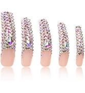 LOVFUL Press on Nails Angel's Tear Rhinestone | Handmade with Full Covered Crystals | Reusable Fu...