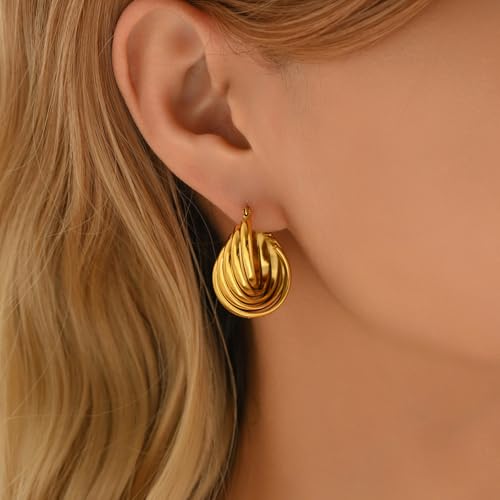 Gold Chunky Hoop Earrings for Women 18K Gold Plated Oval Hoop Earrings Trendy Lightweight Irregular Large Hoops Earring4