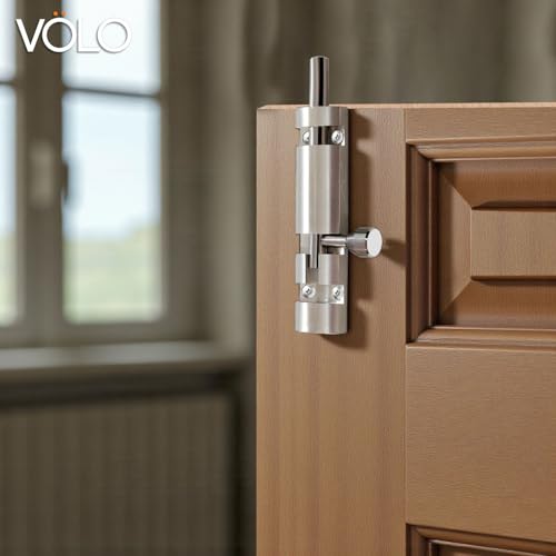 Image of VOLO Aluminium Tower Bolt with Stainless Steel Rod - Heavy Duty Door & Window Latch for Home and Office | Main Door Tower Bolt | Kundi /Chitakini | Pack of 2 Pieces (Silver, 4 Inch)