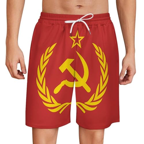 Soviet Union CCCP USSR Emblem Red Men's Athletic Shorts Jersey Pocket Lounge Weekend Short L