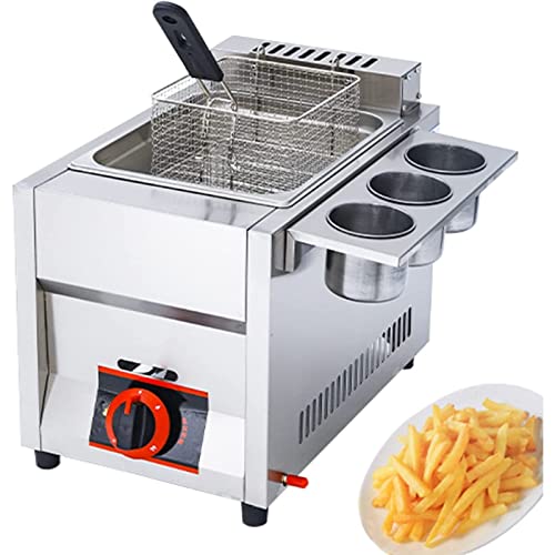 Image of 6L Commercial Gas Deep Fryer Single Tank Countertop Stainless Steel Deep Fryer With Basket And Lid, Kitchen Frying Machine For French Fries Turkey Chicken Restaurant (Size : B)