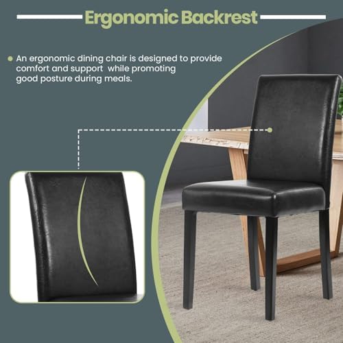 FDW Dining Room Chairs Dining Chairs Set of 4 for Kitchen Restaurant and Living Room Side PU Leather Cushion Chairs with Waterproof Surface and Wood Legs Black - 3
