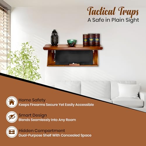 Tactical Traps Patriot 35S Compact Gun Shelf with Trap Door | Compact Firearm Storage with RFID Lock | Easy Installation | Secure & Safe Compartment | 22 ½ ” X 10 ¼” X 4” - Dark Walnut
