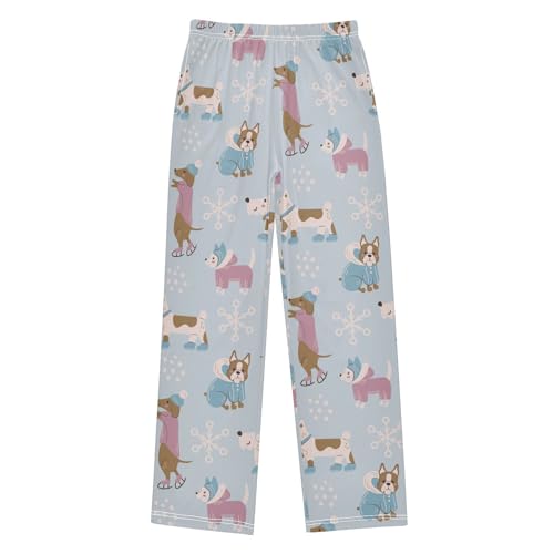Boys' Pants Animal Dogs Winter Snowflakes Cute Long Bottoms Jogger Pants Elastic Waist Trousers with Pockets S-XL