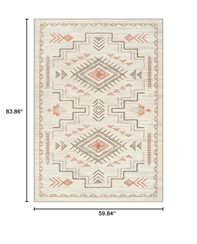 Tapete Áreas Lavable Boho 5x7 Beige Tribal Azteca miniatura 2