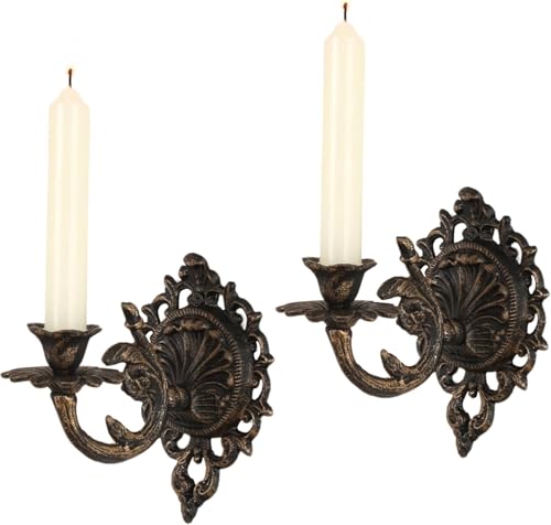 Antique Gold Wall Candle Holder Set of 2, Vintage Cast